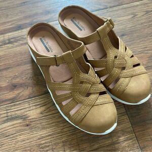 Kim Rogers Andrea Mules Memory Foam Strappy Slide Sandals Tan Women 8.5 NEW